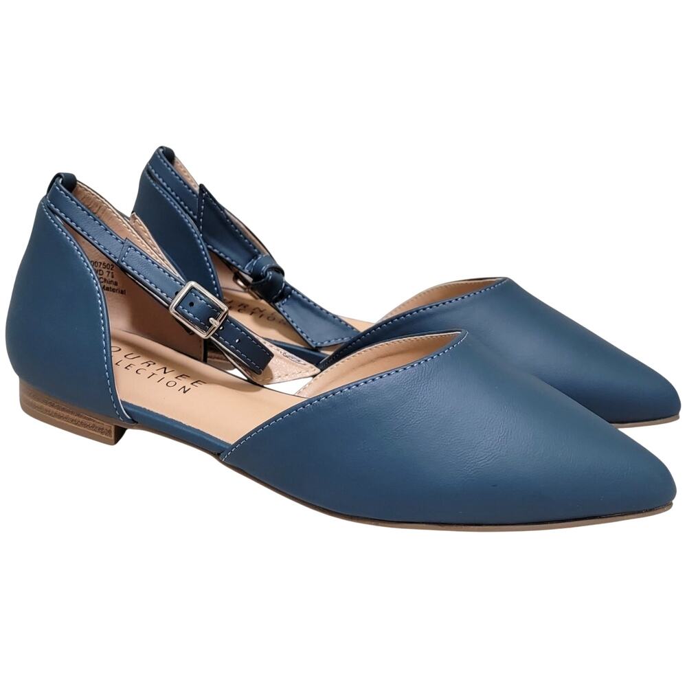 Journee Collection Women Vielo Ankle Strap D'orsay Flats Size US 7.5W Blue